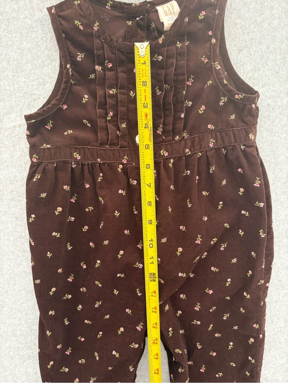 Vintage Baby Gap Brown Floral Corduroy Romper Jumpsuit Hat Set Y2K Sz 24-30M